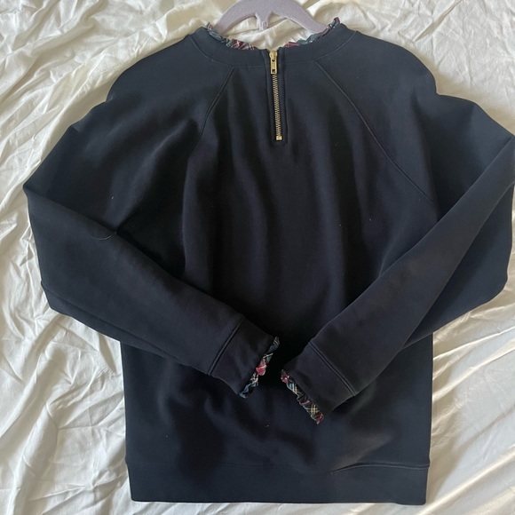 J. Crew Black Long Sleeve sweatshirt witb plaid holiday tartan trim. - Picture 5 of 5